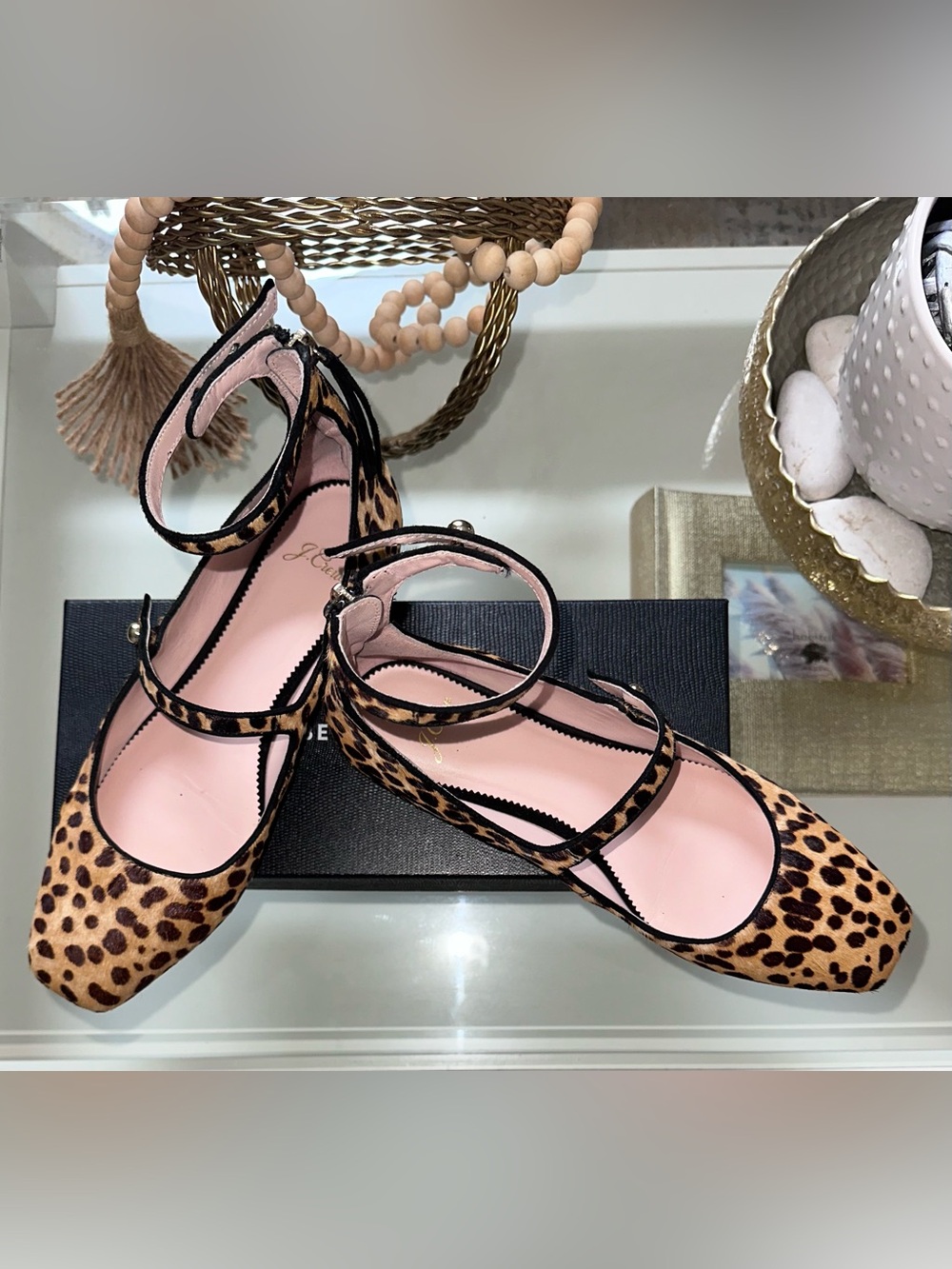 J.crew Leopard Print Ankle-Strap Flats